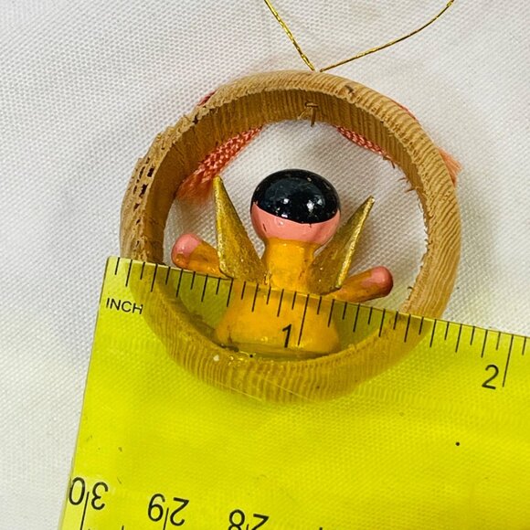 Handcrafted Wooden Angel Ornaments Set Of 3 With Ribbon Accents & Gold Wings - Picture 6 of 6